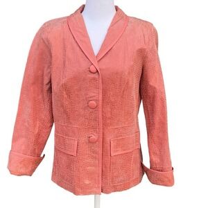 Vintage Leather Blazer Jacket Textured Size S Bradley Bayou Coral Pink